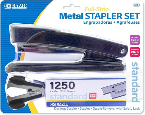 BAZIC Products Desktop Stapler & Staple Remover & 1250 Staples, Heavy Duty Metal Full Strip Staplers Standard (26/6), Safety Lock Staples Removers, 1-Pack in Saudi Arabia