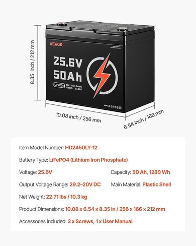 VEVOR 24V 50Ah LiFePO4 Lithium Battery, Bluetooth, Deep Cycle Lithium Rechargeable Battery, Built-in 30A BMS, Low Temp Protection, 4000+ Cycles, Max. 1280Wh, for RV, Camper, Trolling Motors, Marine in Saudi Arabia