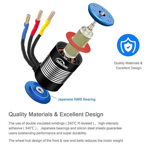 Hobby Fans Waterproof BL3650 3900KV Brushless Motor 3.175mm Shaft with 60A Brushless ESC Electric Speed Controller with Heatsink and Programming Card for 1/10 Remote Control Car Truck, Black & Blue in Saudi Arabia