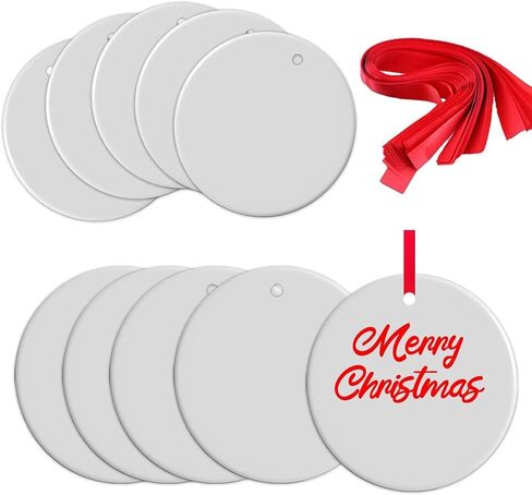 10Pcs Sublimation Ceramic Ornaments Sublimation Ornament Blanks Bulk Ceramic Discs Ornament for Heat Press Printing White Round Porcelain Ornament Personalized Xmas Tree Ornament Keepsake Crafts Gift in Saudi Arabia