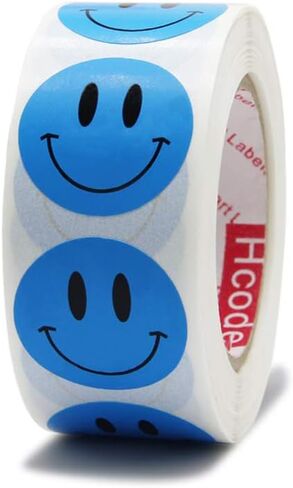 Happy Face Paper Stickers, 1 Inch Yellow, 500 Pieces per Roll, Permanent Adhesive, for Teachers, Parties, Rewards, Kids in Kuwait