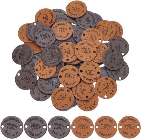UNICRAFTALE 60Pcs 2 Colors HandmadeTags Imitation Leather Crochet Labels with Love and Oliver Leaf Crochet Tags for Handmade Square Embossed Tags for DIY Crafts Knitting Sewing Hats Purses Clothing in Saudi Arabia