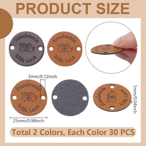 UNICRAFTALE 60Pcs 2 Colors HandmadeTags Imitation Leather Crochet Labels with Love and Oliver Leaf Crochet Tags for Handmade Square Embossed Tags for DIY Crafts Knitting Sewing Hats Purses Clothing in Saudi Arabia