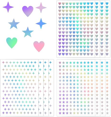 1800pcs Mini Holographic Stickers, Glitter Foil Small Stickers Self-Adhesive Reward Stickers Tiny Heart Stickers Behavior Chart Stickers DIY Star Stickers for School Home Classroom Reward in Saudi Arabia