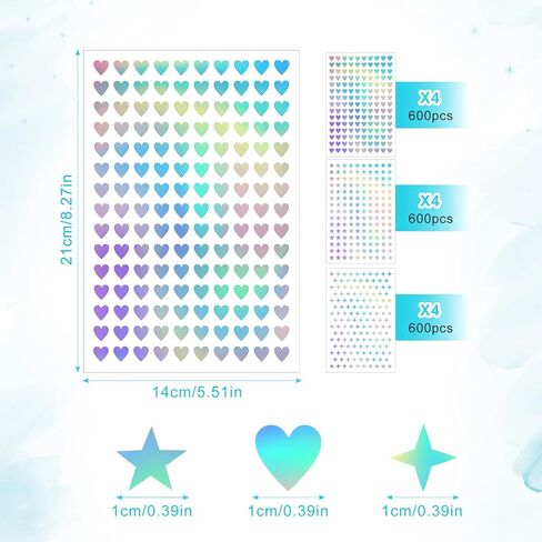 1800pcs Mini Holographic Stickers, Glitter Foil Small Stickers Self-Adhesive Reward Stickers Tiny Heart Stickers Behavior Chart Stickers DIY Star Stickers for School Home Classroom Reward in Saudi Arabia