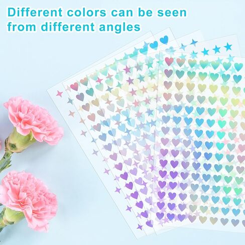 1800pcs Mini Holographic Stickers, Glitter Foil Small Stickers Self-Adhesive Reward Stickers Tiny Heart Stickers Behavior Chart Stickers DIY Star Stickers for School Home Classroom Reward in Saudi Arabia