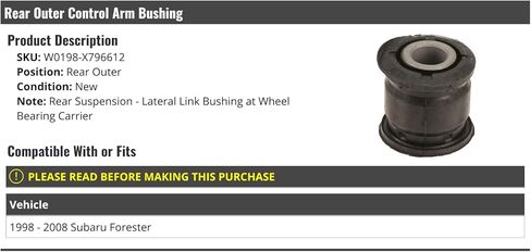 Rear Outer Control Arm Bushing - Compatible with 1998-2008 Subaru Forester in Saudi Arabia