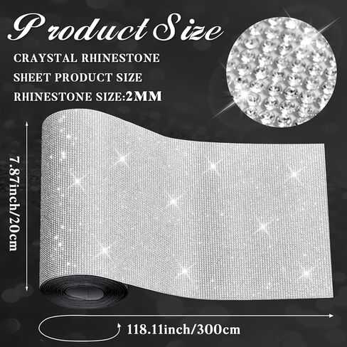 Humyoun 121500 Pieces 118 x 7.9 Inches Bling Rhinestone Sheet Sticker Large 2mm Silver Crystal Self Adhesive Rhinestone Diamond Sticker Glitter Gem Sheet Sticker for DIY Home Car Art Craft Event Decor in Saudi Arabia