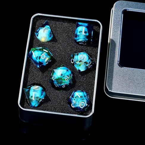Froggod Moss & Skull DND Dice Set – 7Pcs Sharp Edge D&D Dice with Gift Box for for Dungeons and Dragons, Resin D and D Role Playing Dice D20 D12 D10 D8 D6 D4 (Green) in Kuwait