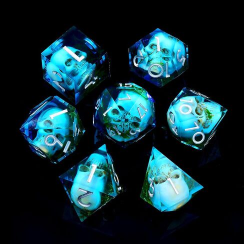 Froggod Moss & Skull DND Dice Set – 7Pcs Sharp Edge D&D Dice with Gift Box for for Dungeons and Dragons, Resin D and D Role Playing Dice D20 D12 D10 D8 D6 D4 (Green) in Kuwait