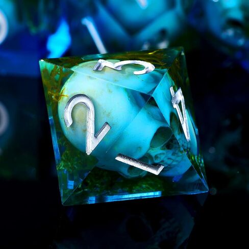 Froggod Moss & Skull DND Dice Set – 7Pcs Sharp Edge D&D Dice with Gift Box for for Dungeons and Dragons, Resin D and D Role Playing Dice D20 D12 D10 D8 D6 D4 (Green) in Kuwait