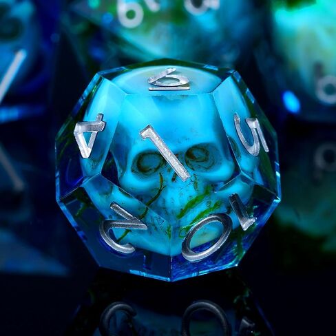 Froggod Moss & Skull DND Dice Set – 7Pcs Sharp Edge D&D Dice with Gift Box for for Dungeons and Dragons, Resin D and D Role Playing Dice D20 D12 D10 D8 D6 D4 (Green) in Kuwait