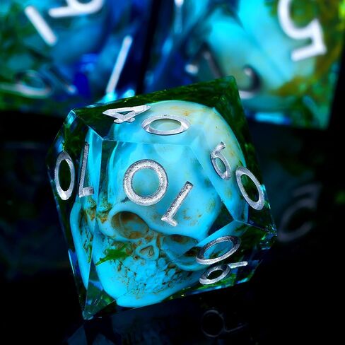 Froggod Moss & Skull DND Dice Set – 7Pcs Sharp Edge D&D Dice with Gift Box for for Dungeons and Dragons, Resin D and D Role Playing Dice D20 D12 D10 D8 D6 D4 (Green) in Kuwait