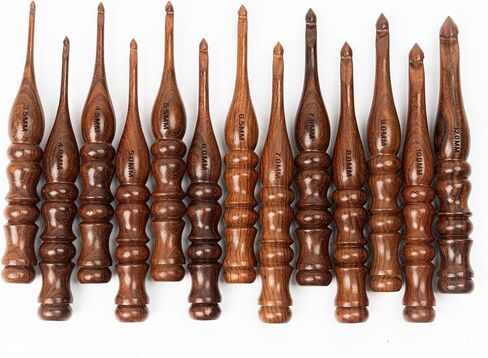 Wooden Crochet Hook Set of 13, Ergonomic Soft Grip Handles for Arthritis & Hand Pain, 3.5mm–12mm Crochet Needles for Beginners, Knitting & Yarn Crafts in Saudi Arabia
