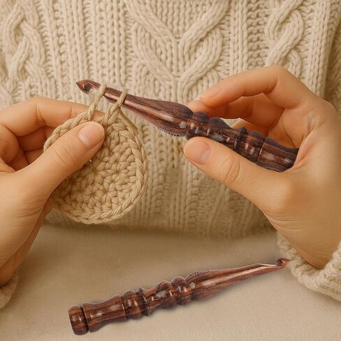 Wooden Crochet Hook Set of 13, Ergonomic Soft Grip Handles for Arthritis & Hand Pain, 3.5mm–12mm Crochet Needles for Beginners, Knitting & Yarn Crafts in Saudi Arabia