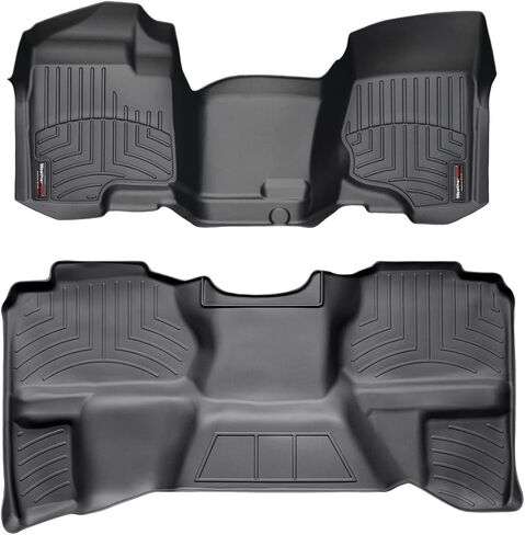 بطانات أرضية مخصصة من Weathertech لسيارة GMC Sierra 1500، Silverado 1500، Sierra - الصف الأول (OTH) والصف الثاني (442941-440669)، أسود in Kuwait