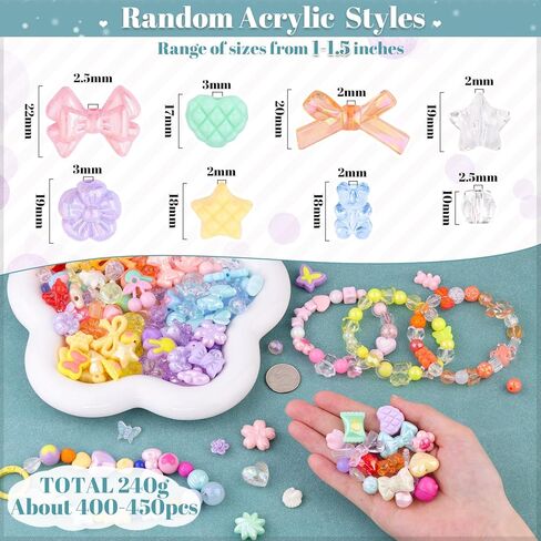 Assorted Acrylic Beads,400-450PCS Mixed Cute Bead for Bracelet Making, Flower Bow GummyBear Round Star Kawaii Charms for Jewelry Necklace Making DIY Keychain Phone Charm Christmas Gift in Saudi Arabia