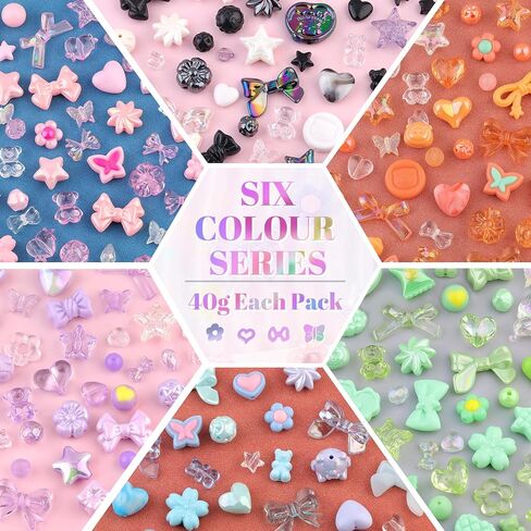 Assorted Acrylic Beads,400-450PCS Mixed Cute Bead for Bracelet Making, Flower Bow GummyBear Round Star Kawaii Charms for Jewelry Necklace Making DIY Keychain Phone Charm Christmas Gift in Saudi Arabia