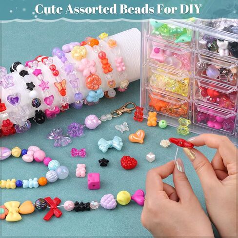 Assorted Acrylic Beads,400-450PCS Mixed Cute Bead for Bracelet Making, Flower Bow GummyBear Round Star Kawaii Charms for Jewelry Necklace Making DIY Keychain Phone Charm Christmas Gift in Saudi Arabia
