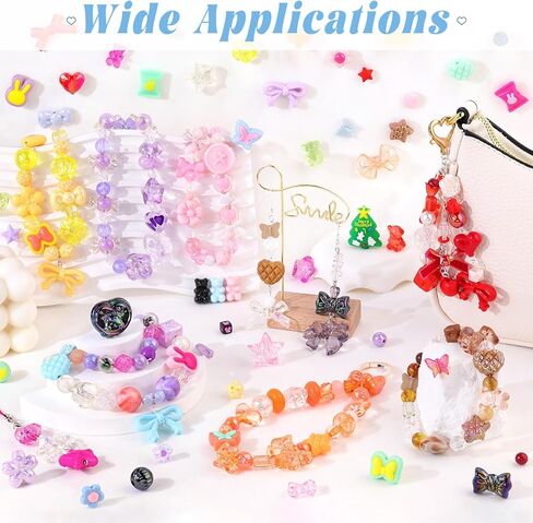 Assorted Acrylic Beads,400-450PCS Mixed Cute Bead for Bracelet Making, Flower Bow GummyBear Round Star Kawaii Charms for Jewelry Necklace Making DIY Keychain Phone Charm Christmas Gift in Saudi Arabia