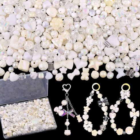 Assorted Acrylic Beads,400-450PCS Mixed Cute Bead for Bracelet Making, Flower Bow GummyBear Round Star Kawaii Charms for Jewelry Necklace Making DIY Keychain Phone Charm Christmas Gift in Saudi Arabia