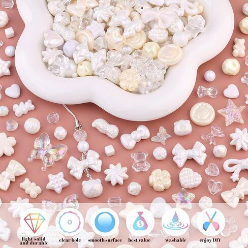 Assorted Acrylic Beads,400-450PCS Mixed Cute Bead for Bracelet Making, Flower Bow GummyBear Round Star Kawaii Charms for Jewelry Necklace Making DIY Keychain Phone Charm Christmas Gift in Saudi Arabia