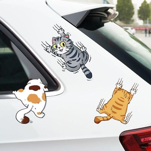 1PC Scratch Cat Car Sticker, Three Cats Scratch Cover Funny Bumper Decal for Auto, Truck, Motorcycle, Wall, Window, L in Saudi Arabia