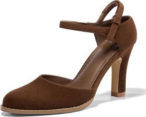 Coutgo Womens Chunky High Heels Closed Pointed Toe Ankle Strap Pumps Vintage D'Orsay Dress Party Shoes in Saudi Arabia