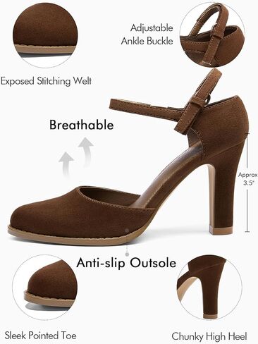 Coutgo Womens Chunky High Heels Closed Pointed Toe Ankle Strap Pumps Vintage D'Orsay Dress Party Shoes in Saudi Arabia