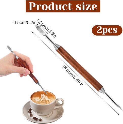 2Pcs Latte Art Pen Set, Stainless Steel Coffee Drawing Tool, Double-Ended Barista Accessories for Creating Professional Espresso Tools for Home & Cafe Use in Saudi Arabia