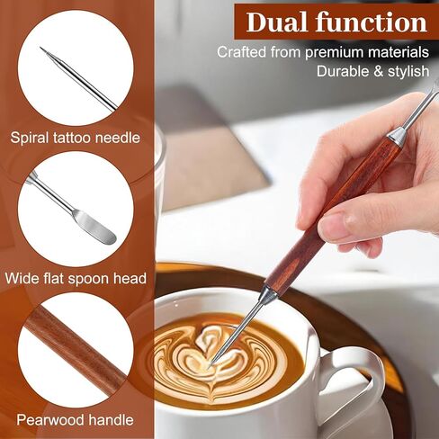 2Pcs Latte Art Pen Set, Stainless Steel Coffee Drawing Tool, Double-Ended Barista Accessories for Creating Professional Espresso Tools for Home & Cafe Use in Saudi Arabia