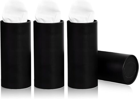 4 PCS Car Tissue Holder, Refillable Auto Cup Holder Round Napkin Container with Facial Tissues, Portable Tissue Box Paper Towel Cylinder for Most Vehicles, Car Accessories (Black) in Saudi Arabia