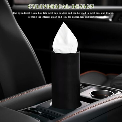 4 PCS Car Tissue Holder, Refillable Auto Cup Holder Round Napkin Container with Facial Tissues, Portable Tissue Box Paper Towel Cylinder for Most Vehicles, Car Accessories (Black) in Saudi Arabia