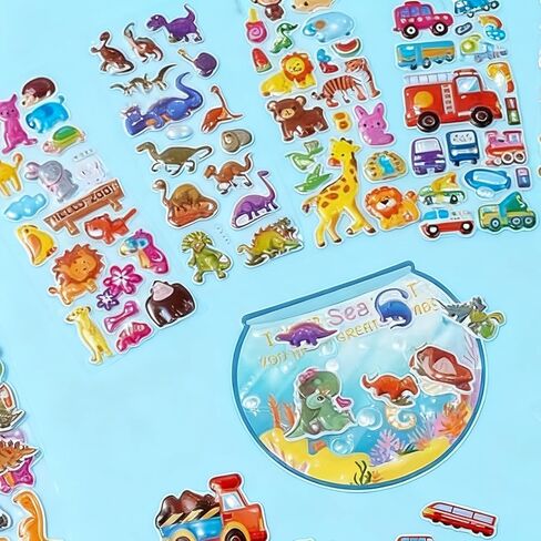 12 Sheets (250pcs+) 3D Puffy Stickers with Featuring Animals, Numbers, Fruits, Fish, Dinosaurs, Cars & More, Ideal for Back to School Party Favors and Decorations in Saudi Arabia