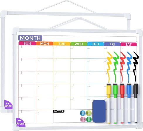MaxGear Monthly Calendar Dry Erase Board for Wall, 16"x12" Small Hanging Double-Sided White Board with 5 Markers & 4 Magnets, Portable Whiteboard for Students - Planning, Drawing, Memo, to Do List in Saudi Arabia