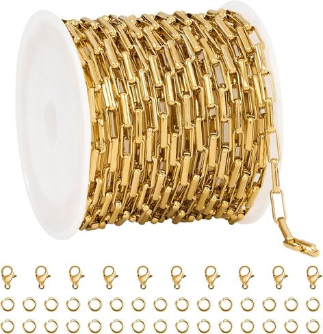 UMAOKANG 10 Meters Stainless Steel Chains Bulk on Spool Shiny Embossed Paperclip Chain for Jewelry Making in Saudi Arabia