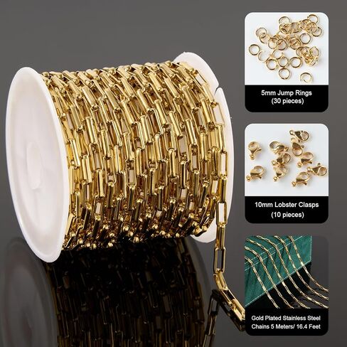 UMAOKANG 10 Meters Stainless Steel Chains Bulk on Spool Shiny Embossed Paperclip Chain for Jewelry Making in Saudi Arabia