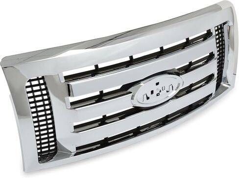 Suitable for Front Bumper Grille Assembly Compatible with 2009-2014 Ford F-150 F150 XLT - Silver Chrome Housing & Insert Grill Replacement (9L3Z8200D, FO1200511) in Saudi Arabia
