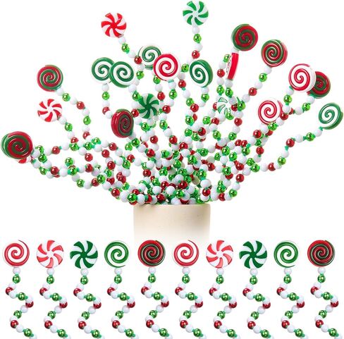 Tigeen 50 Pcs Christmas Candy Cane Pick Red Green White Christmas Tree Curly Pick Ornaments Xmas Candy Shape Tree Topper Decorations for Xmas Home Office Crafts Party in Saudi Arabia