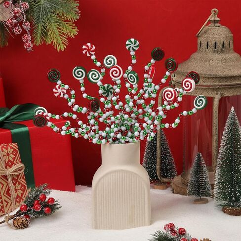 Tigeen 50 Pcs Christmas Candy Cane Pick Red Green White Christmas Tree Curly Pick Ornaments Xmas Candy Shape Tree Topper Decorations for Xmas Home Office Crafts Party in Saudi Arabia