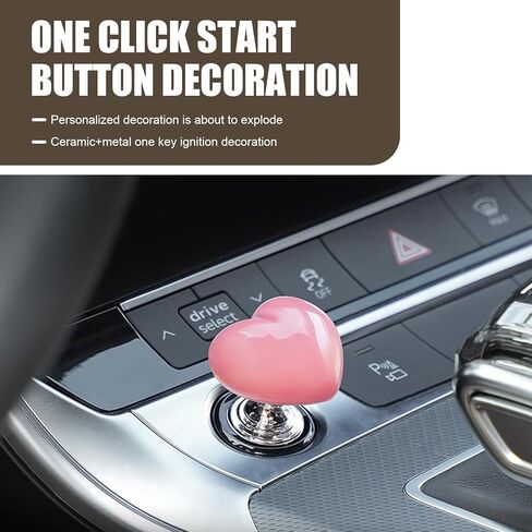 Push Start Button Cover, Heart Push to Start Button Cover, Engine Start/Stop Joystick, Ceramic Button & Metal Ball-bar Base, Universal for Most Cars (Pink #01) in Saudi Arabia