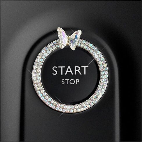Bling Ring Emblem Car Accessories, Crystal Rhinestone Butterfly Key Ignition Knob Start Stop Ring Decoration, Sparkling Engine Push to Start Button Cover Sticker for Women (AB) in Saudi Arabia