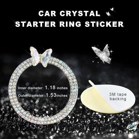 Bling Ring Emblem Car Accessories, Crystal Rhinestone Butterfly Key Ignition Knob Start Stop Ring Decoration, Sparkling Engine Push to Start Button Cover Sticker for Women (AB) in Saudi Arabia