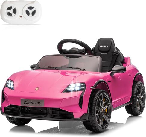 Winado 12V Kids Ride on Car, Licensed Porsche Taycan Electric Car for Toddlers, Battery Powered Ride on Vehicle W/Remote Control, with Bluetooth, 3 Speeds, LED & Rear Lights, Music & Horn (Pink) in Saudi Arabia