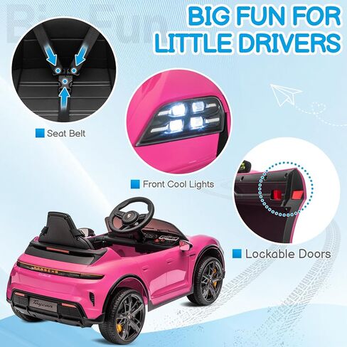Winado 12V Kids Ride on Car, Licensed Porsche Taycan Electric Car for Toddlers, Battery Powered Ride on Vehicle W/Remote Control, with Bluetooth, 3 Speeds, LED & Rear Lights, Music & Horn (Pink) in Saudi Arabia