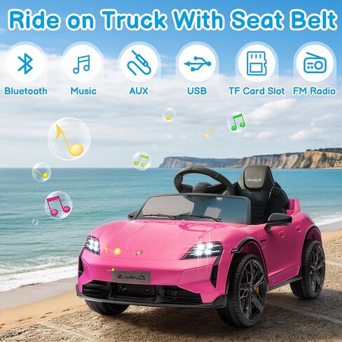 Winado 12V Kids Ride on Car, Licensed Porsche Taycan Electric Car for Toddlers, Battery Powered Ride on Vehicle W/Remote Control, with Bluetooth, 3 Speeds, LED & Rear Lights, Music & Horn (Pink) in Saudi Arabia