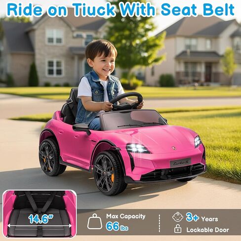Winado 12V Kids Ride on Car, Licensed Porsche Taycan Electric Car for Toddlers, Battery Powered Ride on Vehicle W/Remote Control, with Bluetooth, 3 Speeds, LED & Rear Lights, Music & Horn (Pink) in Saudi Arabia