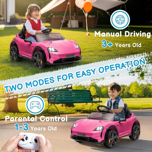 Winado 12V Kids Ride on Car, Licensed Porsche Taycan Electric Car for Toddlers, Battery Powered Ride on Vehicle W/Remote Control, with Bluetooth, 3 Speeds, LED & Rear Lights, Music & Horn (Pink) in Saudi Arabia