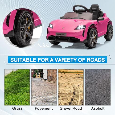 Winado 12V Kids Ride on Car, Licensed Porsche Taycan Electric Car for Toddlers, Battery Powered Ride on Vehicle W/Remote Control, with Bluetooth, 3 Speeds, LED & Rear Lights, Music & Horn (Pink) in Saudi Arabia