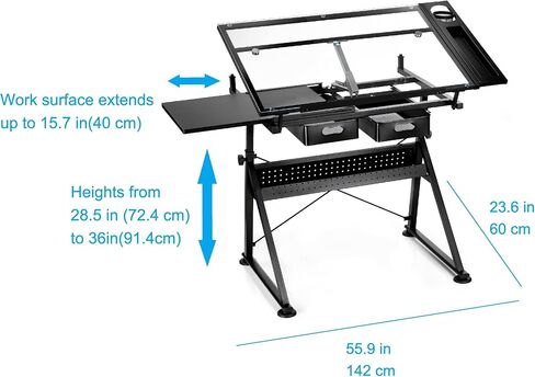 Artist's Loft Artist Table - Glass-Top Table for Drafting, Drawing, Sketching, Painting, and Arts & Crafts - 1 Pack in Saudi Arabia